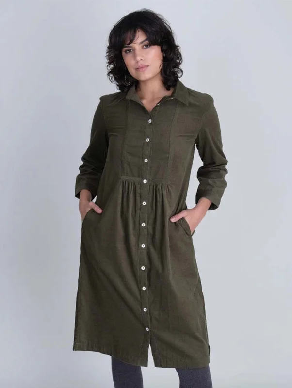 Tala Cotton Corduroy Midi Dress | Olive