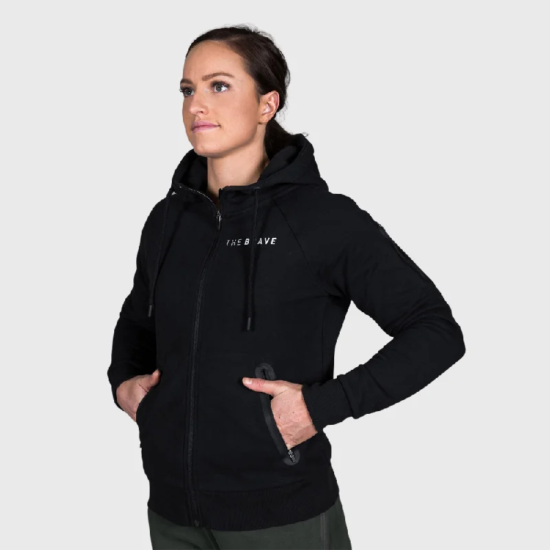 THE BRAVE - WOMEN'S SIGNATURE ZIP THROUGH HOODIE 2.0 - BLACK