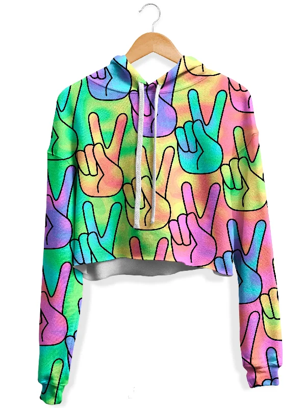 Trippy Peace Signs Fleece Crop Hoodie