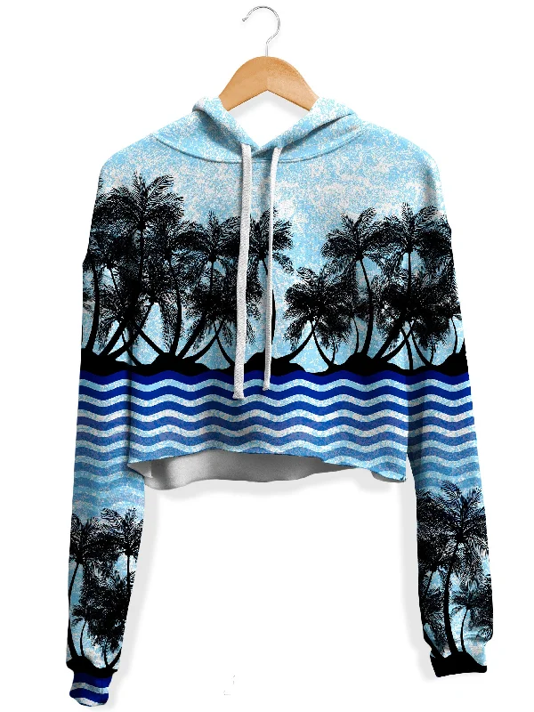 Tropical Waves Fleece Crop Hoodie