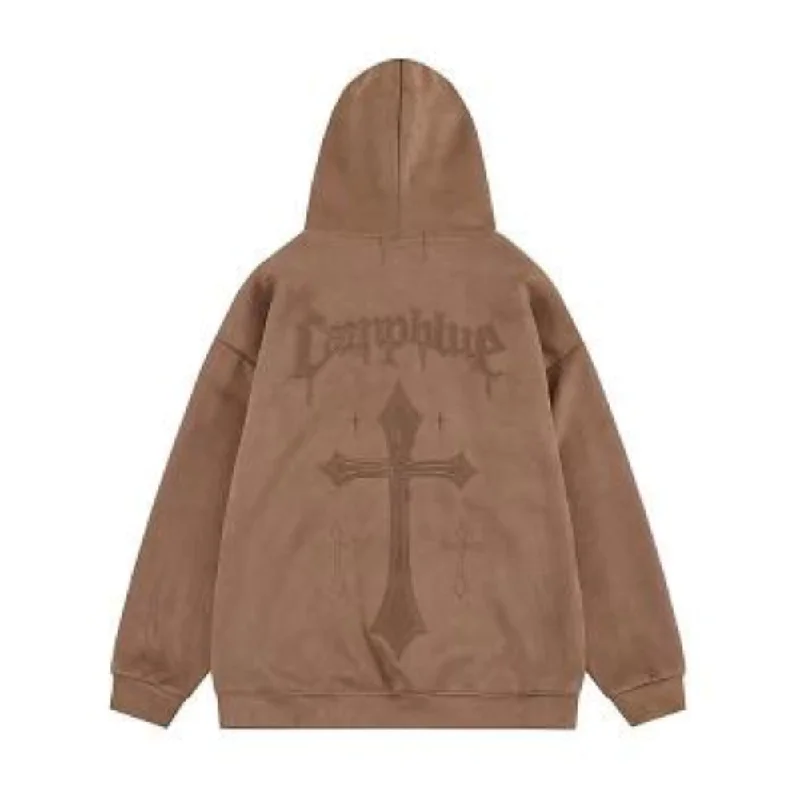 Vintage Cross Graphic Suede Hoodie