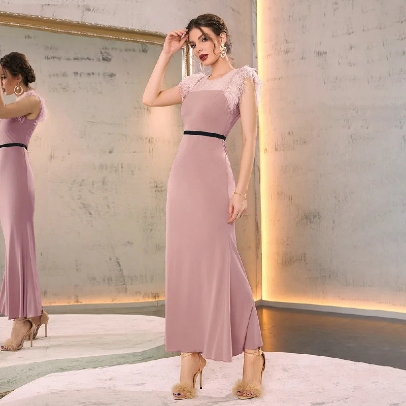 Halter Neck Women Dress to Show Off the Shoulders and Neckline Halter Neck Women Dress to Show Off the Shoulders and Neckline NiDELL ZG-21757 European and American Women's Clothing Amazon E-Commerce Skirt Summer Women's Sleeveless Long Fluff Sleeve Dress