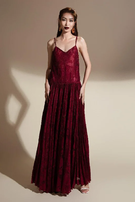 Brittany Flared Camisole Brocade Organza Maxi Dress