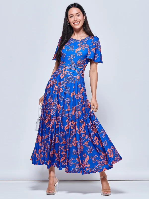 Angel Sleeve Jersey Maxi Dress, Royal Floral