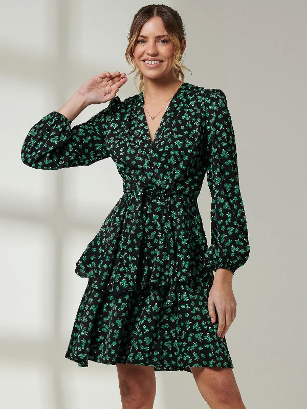 Casey Long Sleeve Tie Front Dress, Navy Floral