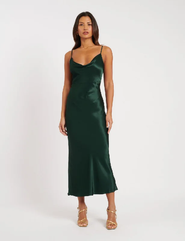 Green Cowl Neck Bridesmaid Trixie Midi Dress