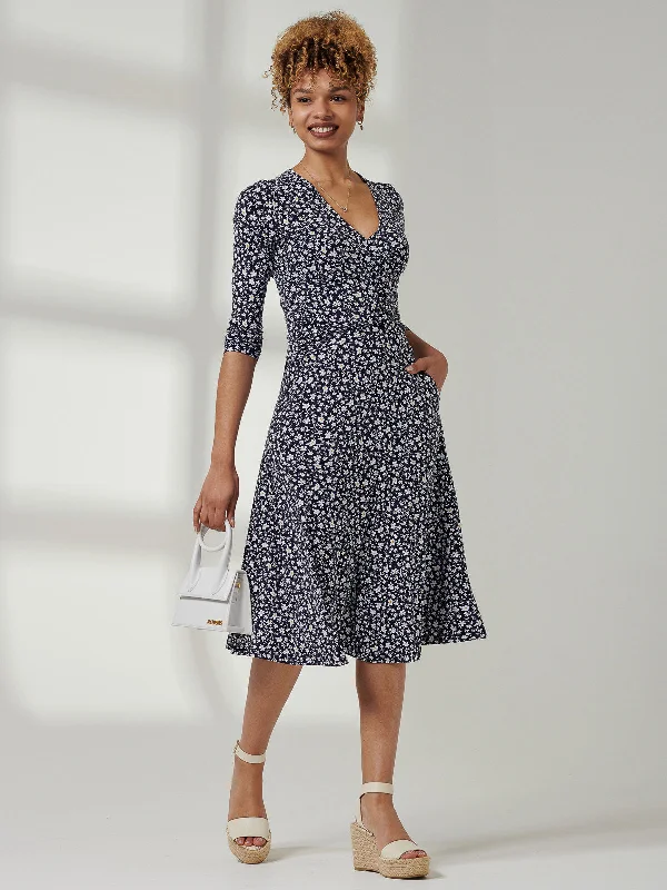 Gretta Jersey Fit & Flare Dress, Navy Floral