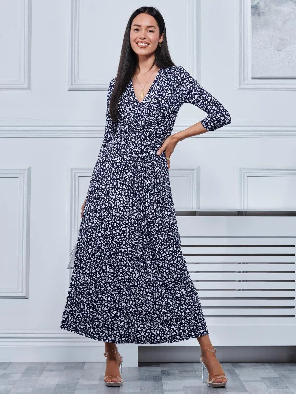 Hayat Twist Front Jersey Maxi Dress, Navy Floral