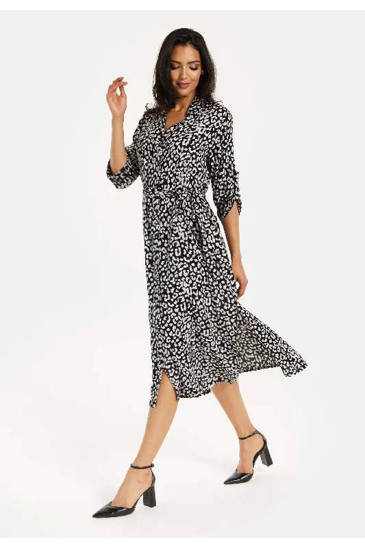 Liquorish Leopard Print Button Through Midi Shirt Dress