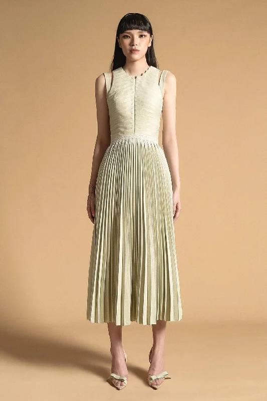 Noah Pleated Extended Flap Polyester Midi Dress