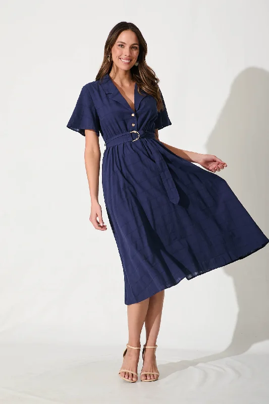 Seraphina Midi Dress In Navy Cotton