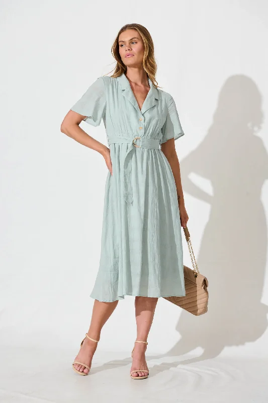 Seraphina Midi Dress In Pale Green Cotton