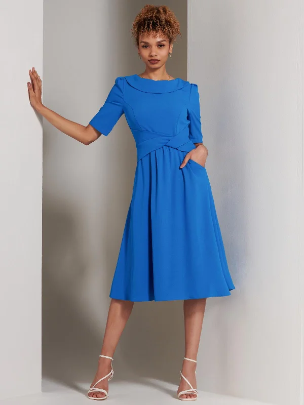 Sharon Collar Midi Dress, Blue