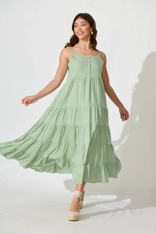 Velletri Midi Dress In Sage Linen Blend