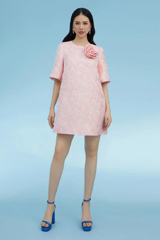 Garcia Trapezoid Middle Sleeved Brocade Above The Knee Dress