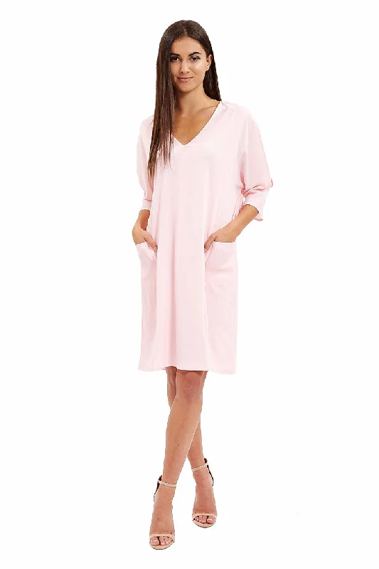 Liquorish Pink Relaxed Fit Midi Dress With Pockets