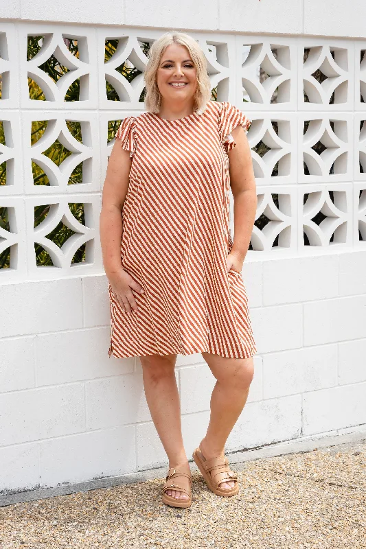 Stevie Dress in Candy Stripe Rust