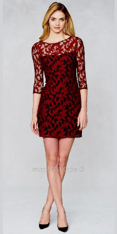 Aidan Mattox - 151A10930 Quarter Sleeve Illusion Contrast Lace Dress