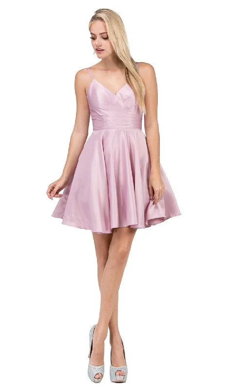 Dancing Queen - 3059 Sleek Pleated Surplice Homecoming Dress