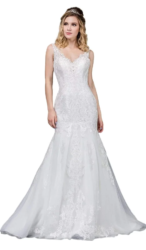 Dancing Queen Bridal - 68 Applique V-neck Trumpet Gown With Train