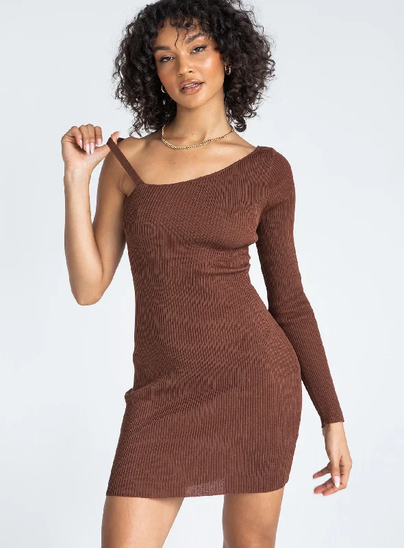 Elijah Asymmetric Mini Dress Brown