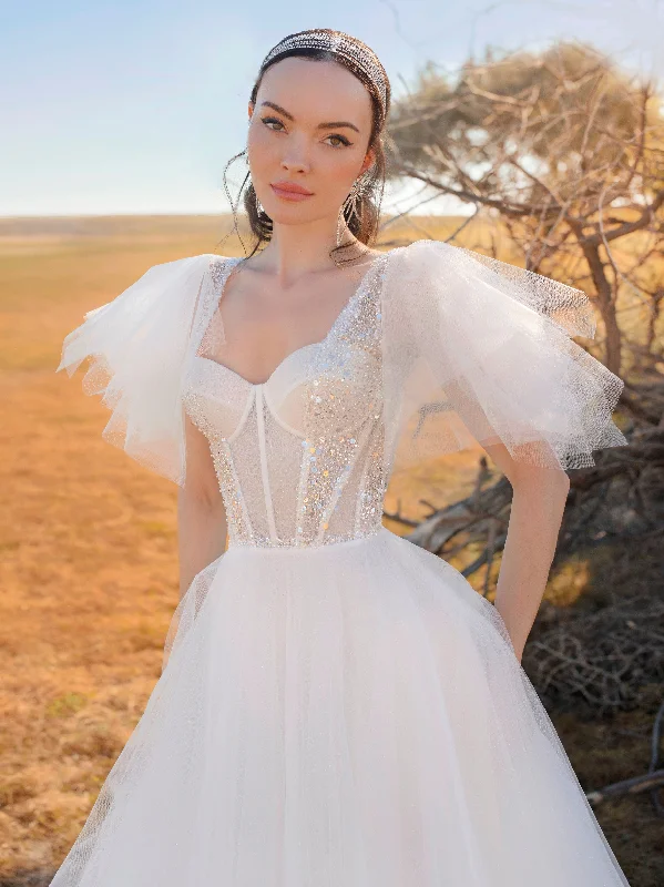 Flutter Sleeves A-Line Wedding Gown