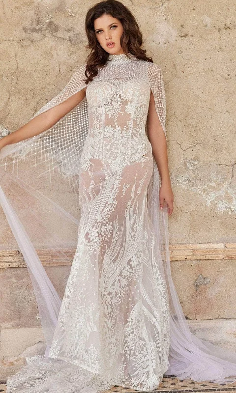 Jovani Bridal JB23659 - Illusion Cape Sheath Bridal Gown