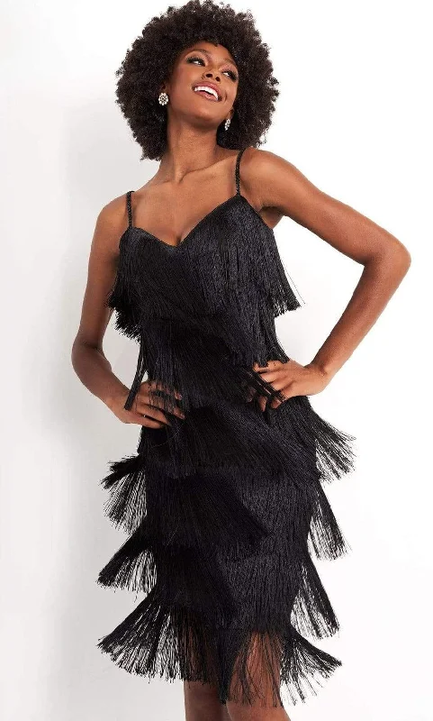 Jovani - M3220 Spaghetti Strap Fringe Cocktail Dress