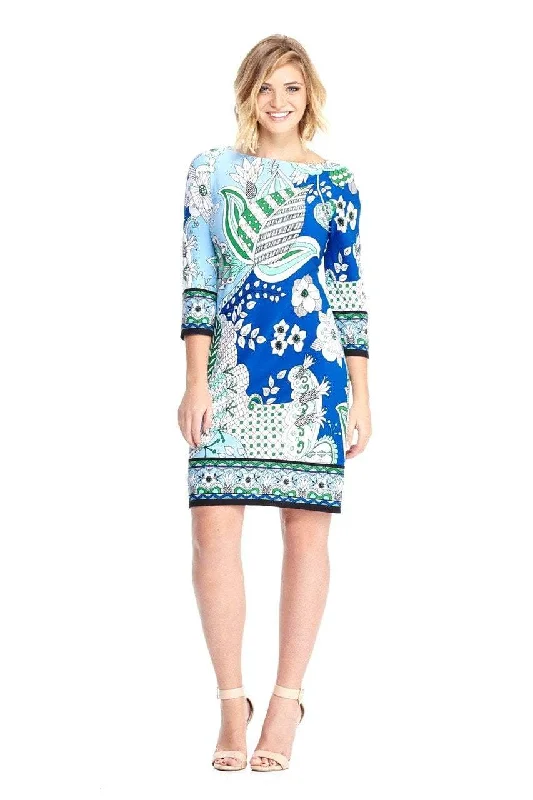 London Times - T2599MJC Quarter Sleeve Abstract Floral Dress