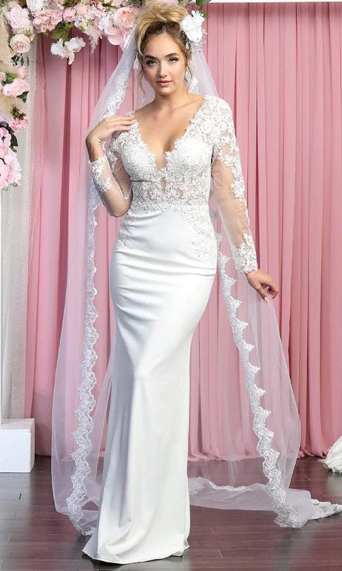 May Queen RQ7901B - Long Sleeves V-neck Wedding Gown