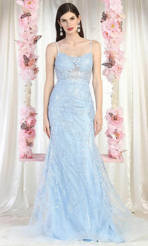 May Queen RQ7974 - Embroidered Strappy Train Gown