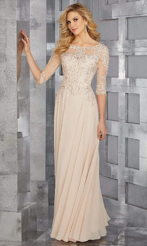 MGNY By Mori Lee - 71622 Embroidered Bateau Chiffon A-line Dress