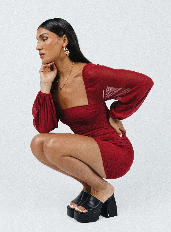 Tara Long Sleeve Mini Dress Burgundy