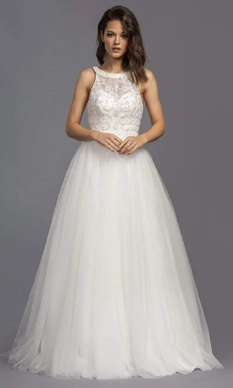 Trevi Collection Bridal - L2144 Halter Beaded Tulle A-Line Gown