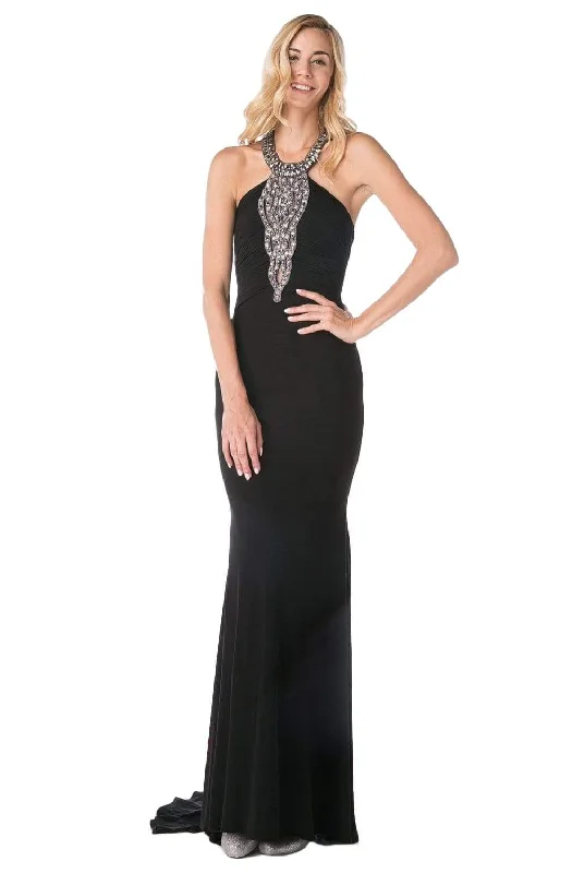 Cinderella Divine - J727 Beaded Halter Sateen Trumpet Dress