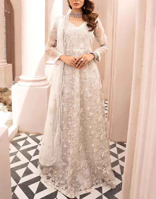 Heavy Embroidered White Chiffon Wedding Dress 2024 (DZ15556)