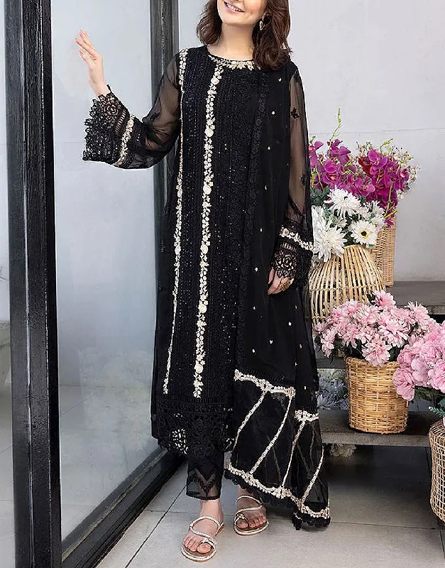 Heavy Embroidered Black Chiffon Wedding Dress with Inner (DZ16836)