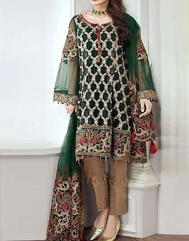 Embroidered Green Chiffon Suit with Net Dupatta (DZ10820)