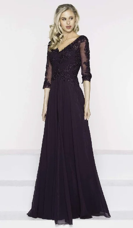 Marsoni by Colors Beaded V-Neck  Lace Applique Evening Dress M237