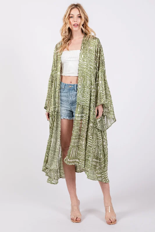 Light Olive Ruffle Wide Sleeve Cover Up