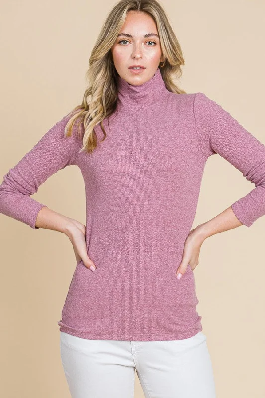 Mauve Ribbed Mock Neck Long Sleeve Top