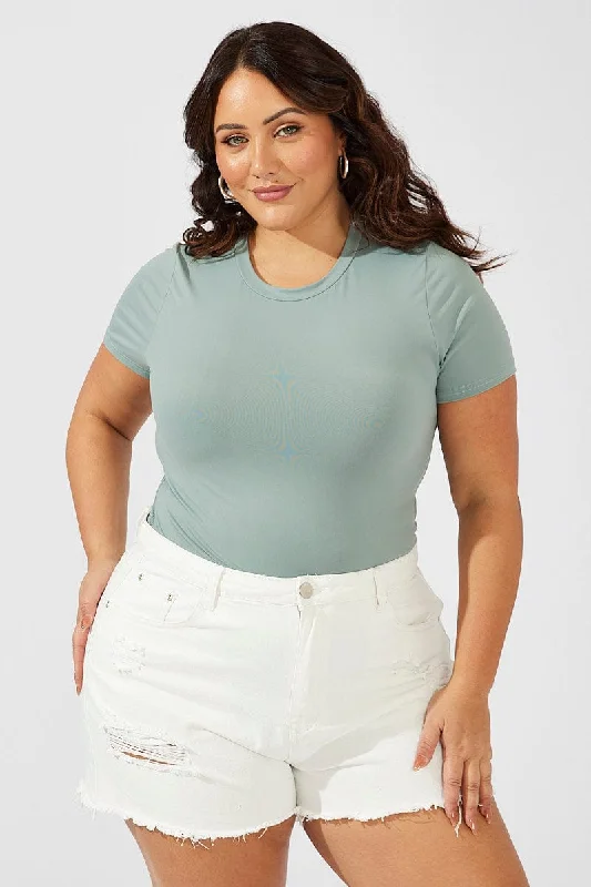 Green Bodysuit Short Sleeve Crew Neck Supersoft