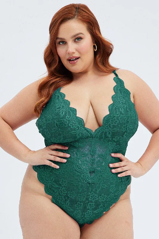 Green Lace One Piece Bodysuit Lingerie