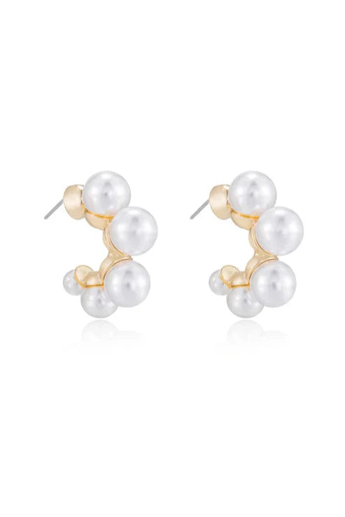 Five Pearls Hoop Earrings