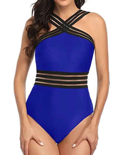 Women's Crisscross One Piece Tummy Control Bathing Suit-Royal Blue