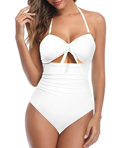 Stylish High Waisted Cutout Tummy Control One Piece Swimsuits-White